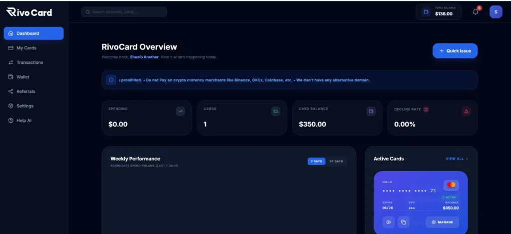 rivocard dashboard