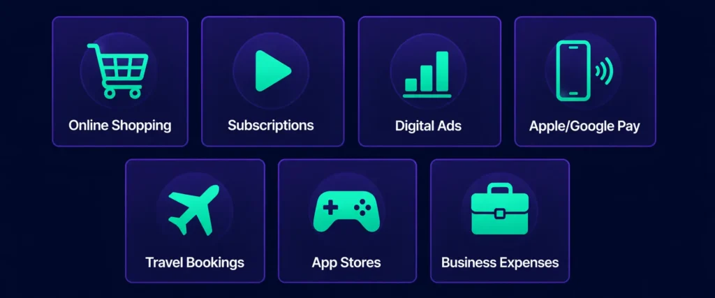 Where a virtual crypto card works — online shopping, subscriptions, ads, contactless payments