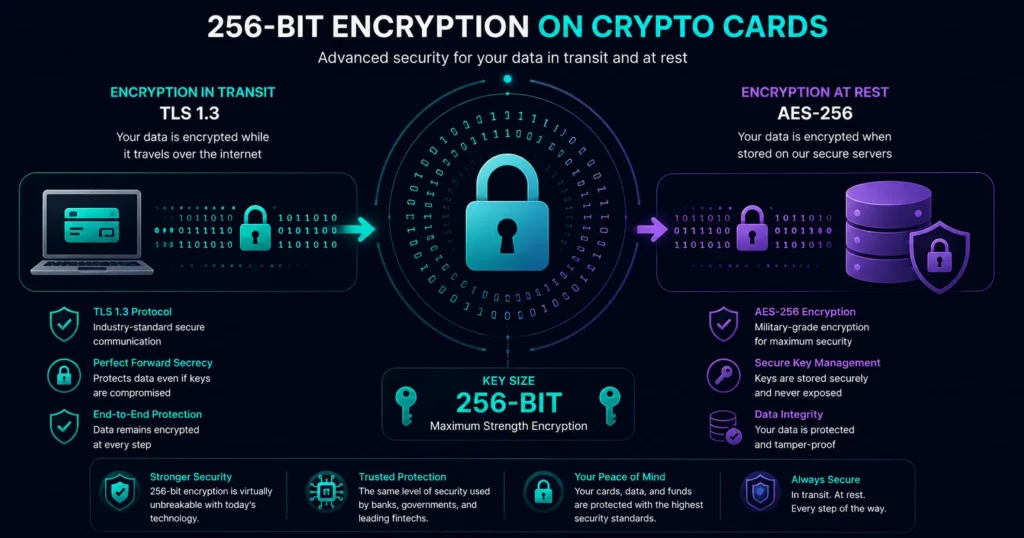 256-bit encryption on crypto cards — AES-256 and TLS security explained