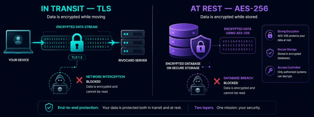 Encryption in transit TLS vs encryption at rest AES-256 for crypto card data