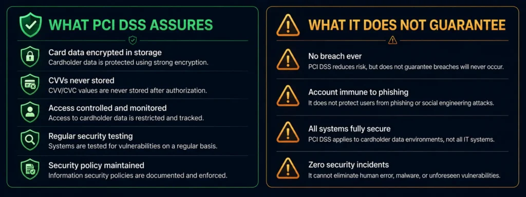  What PCI DSS compliance assures vs what it does not guarantee for crypto card users