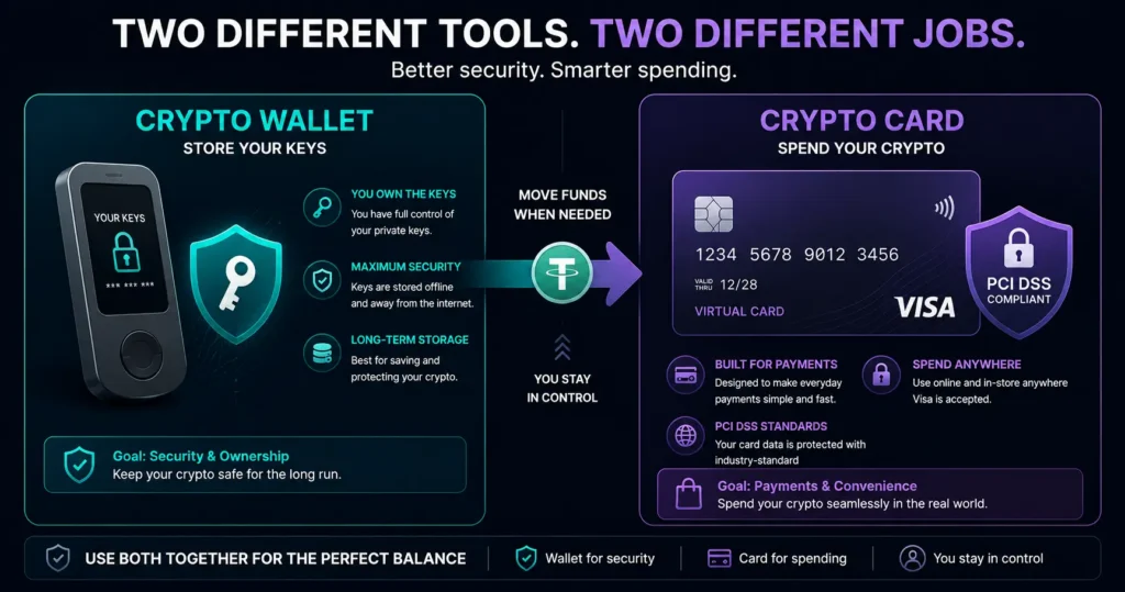 Crypto card vs crypto wallet security — two different tools for two different jobs