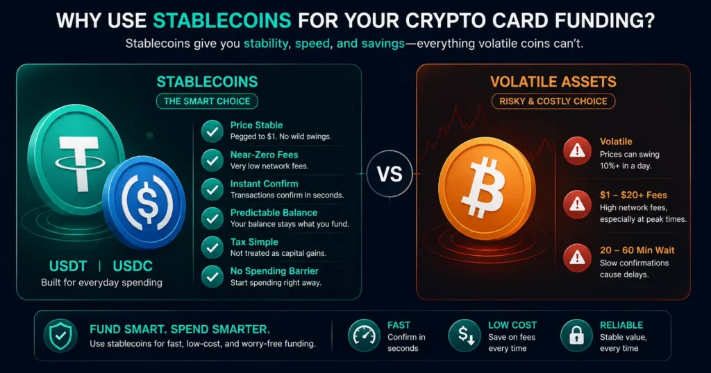 Why use stablecoins for crypto card funding -- six advantages over volatile assets