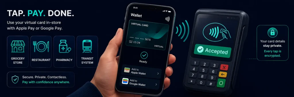 Using a Rivocard virtual card in person via Apple Pay and Google Pay contactless