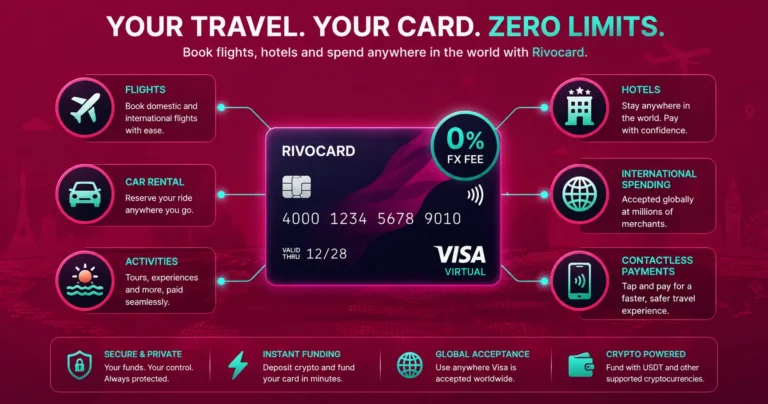 Crypto card for travel bookings - flights hotels and international spending with Rivocard