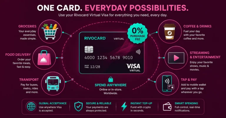 Using a crypto card for everyday purchases - groceries coffee transport shopping with Rivocard