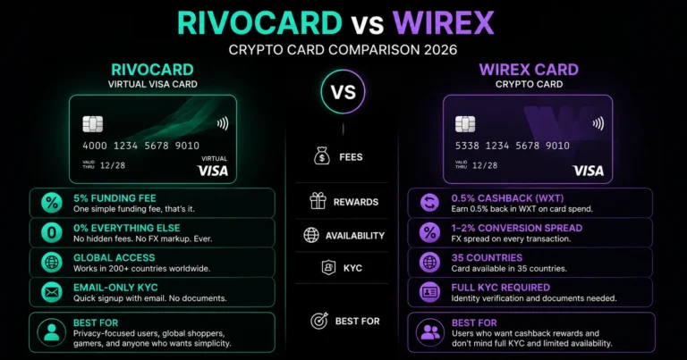 Rivocard vs Wirex crypto card comparison 2026 - fees features and who each is best for
