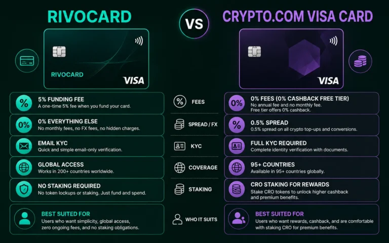 Rivocard vs Crypto.com Visa card comparison 2026 - fees staking and who each card suits
