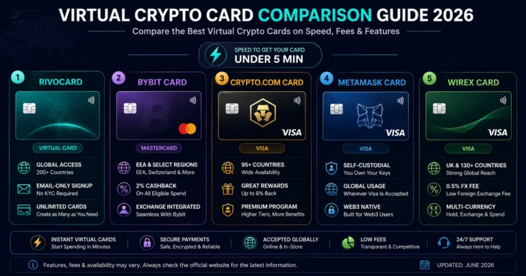 Virtual crypto card comparison guide 2026 - best virtual cards compared on speed fees and features