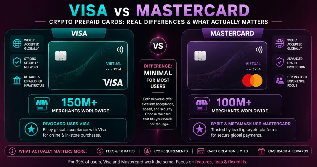 Visa vs Mastercard crypto prepaid card - real differences and what actually matters