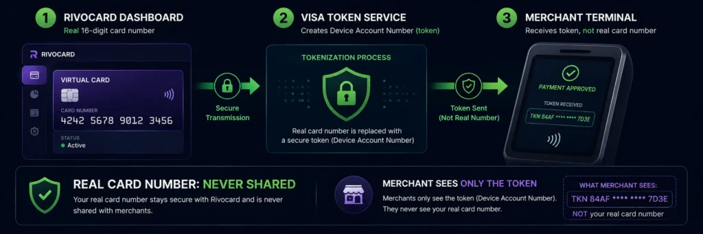 How Apple Pay tokenization works with a virtual crypto card - token replaces real card number