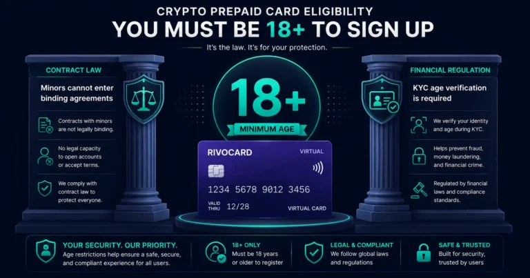 Crypto prepaid card eligibility - must be 18 years old to sign up for Rivocard