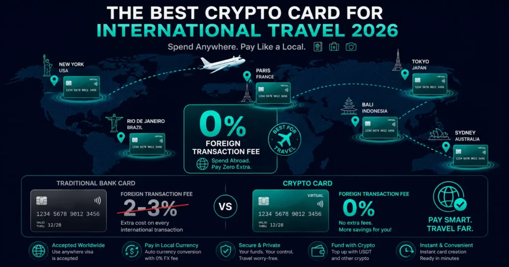 Best crypto card for international travel 2026 - 0% FX fees for spending abroad