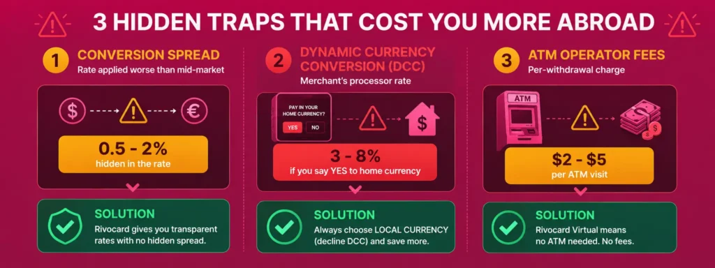 Three hidden costs behind zero percent FX claims on crypto cards - spread DCC and ATM fees
