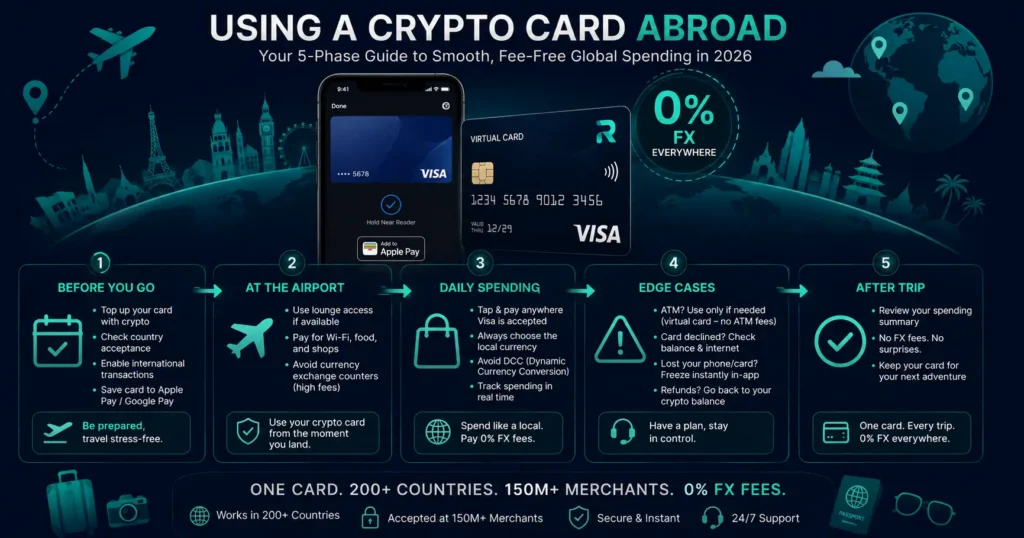 Using a crypto card abroad guide 2026 - preparation spending DCC avoidance and troubleshooting