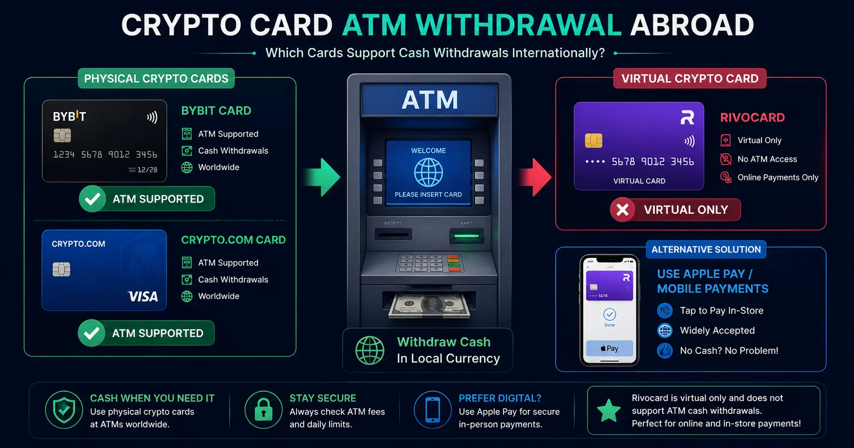 Crypto card ATM withdrawal abroad - which cards support cash withdrawals internationally