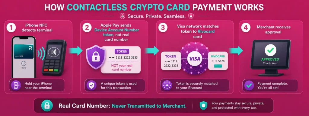 How contactless crypto card payment works - NFC token security flow