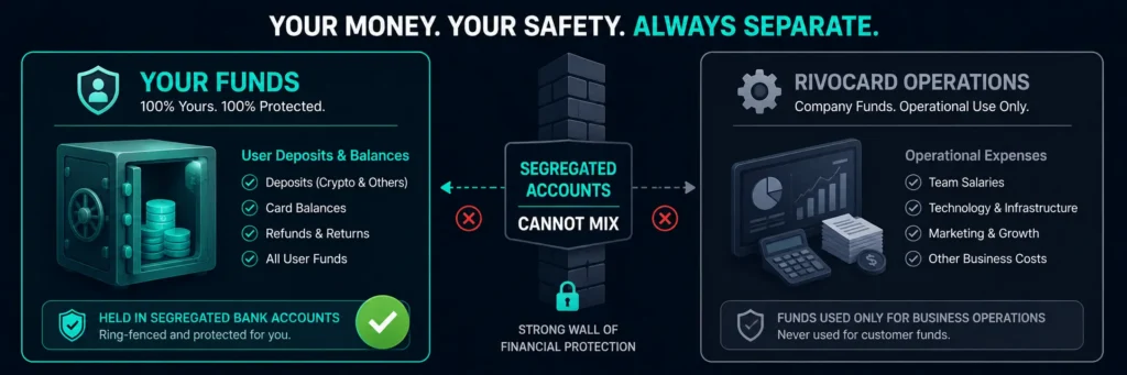 How Rivocard holds user funds in segregated banking accounts for safety