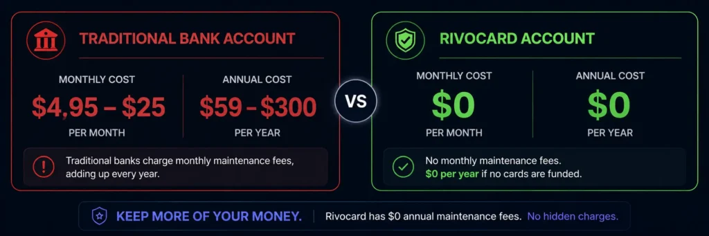 Rivocard vs traditional bank annual maintenance fees comparison