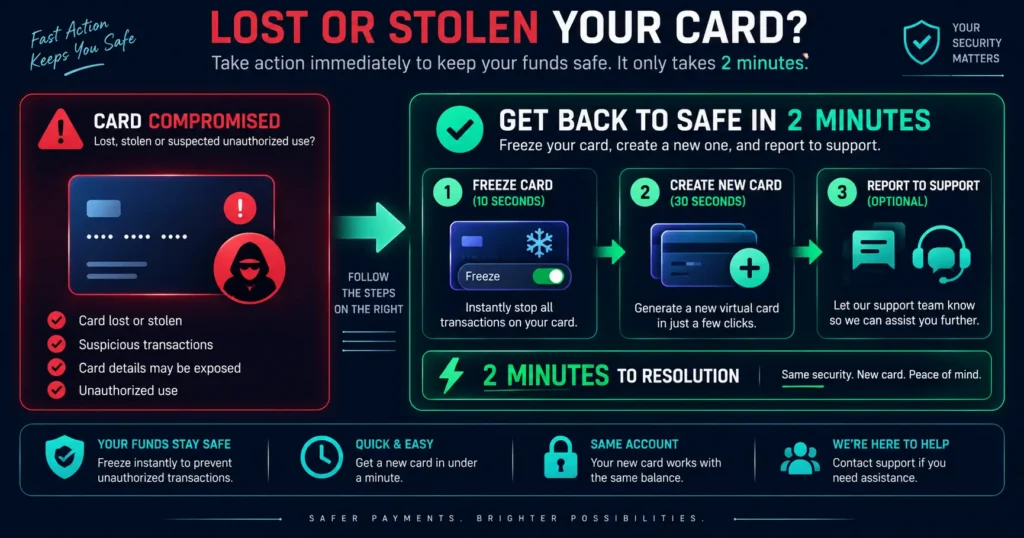 Physical card replacement 5-10 days vs virtual Rivocard replacement under 2 minutes